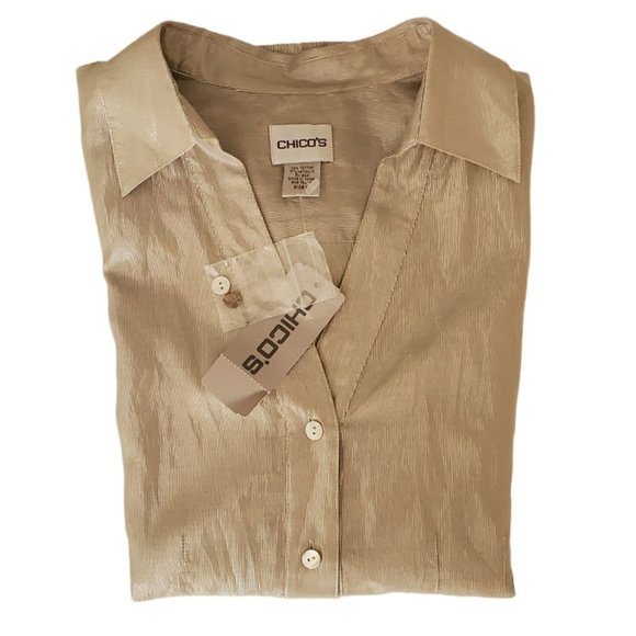 Chicos LS V-Neck Button Up Blouse | NWT | 1 (Small) | Silver Metallic - Picture 16 of 16